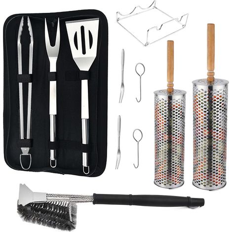 Kit de Barbecue avec Paniers Roulants, Ustensiles et Brosse de Nettoyage Acier Inoxydable 304 Idéal pour Barbecues à Charbon, Gaz et Électriques Accessoires de BBQ (1/5)