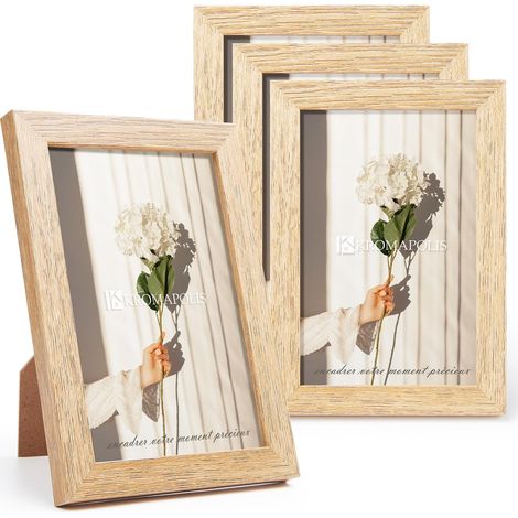 Petits Cadre Photo Bois, en MDF, Avec Fermeture à Visser, Panneau Arrière, Verre Acrylique de Qualité Supérieure, 10 x 15 cm/Lot de 4, Naturel