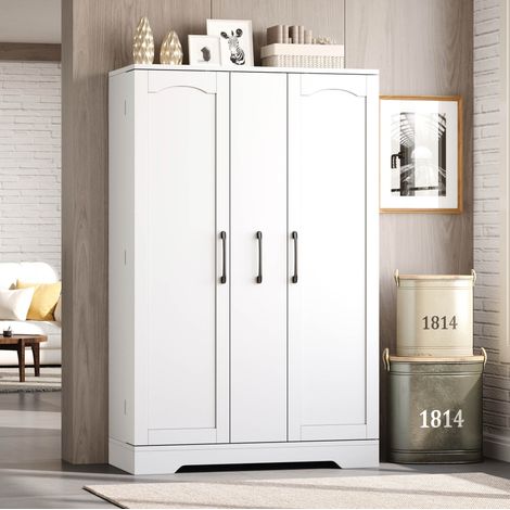 Credenza da cucina bianca con porta spezie, 4 livelli estraibili, MDF, 120 x 78 x 35 cm (1/5)