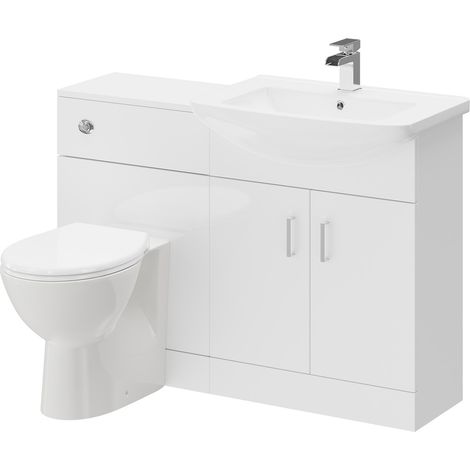 Modena Gloss White 1150mm 2 Door Vanity Unit Toilet Suite (1/5)