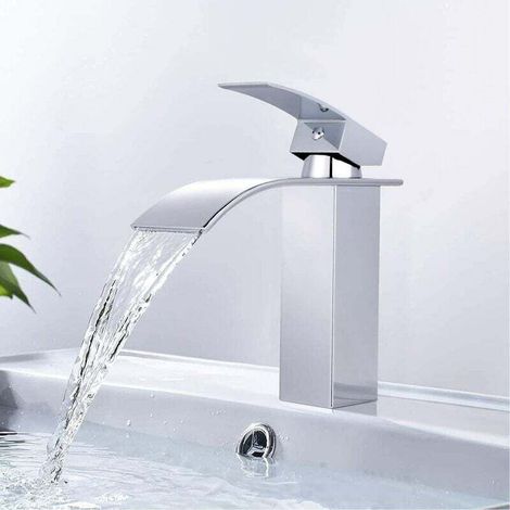 Wasserfall-Waschtischarmatur, Messing-Badezimmerarmatur, Waschtischmischbatterie mit großem Wasserauslass, heißes und kaltes Wasser verfügbar DBWF01BT FLITI (1/4)