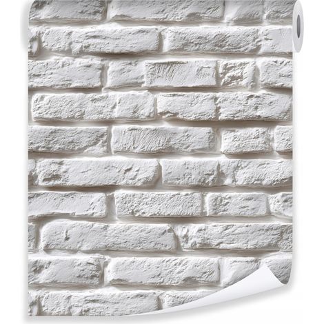 Papier peint mur de briques blanches sur mur molletonné Papier peint salon chambre  coucher (1/3)