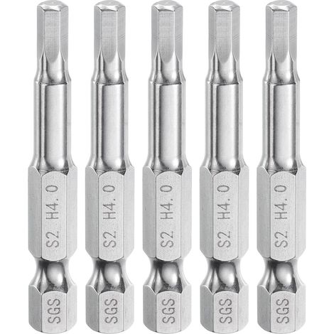 5pcs Foret à Tête Hexagonale 4mm (H4) Métrique 1/4" Tige Hexagonale 50mm (2") Long Embouts de Tournevis Magnétique Acier S2 Forets Hexagonaux à Pointe Plate pour Vis (1/5)