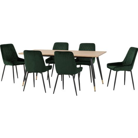 Hamilton & Avery Large Indoor Dining Set - Medium Oak Effect/Emerald Green Velvet