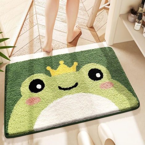 Cute animal-shaped bath mat, extra soft and absorbent, non-slip and comfortable, for bathtub, shower, bathroom – machine washable – 40 x 60 cm – Prince Frog (1/4)