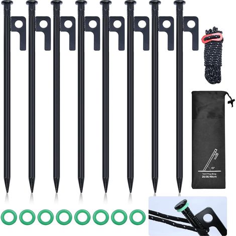 8 PCS Sardines Camping, Piquets de Tente Robuste et Long pour Le Camping et L'Extérieur, Piquet de Tente 30 cm avec Accessoires (1/5)