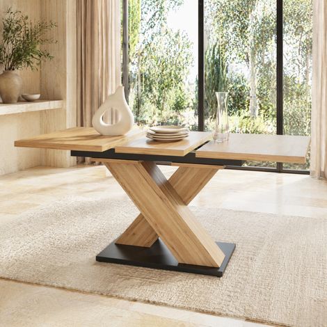 Table à manger 158.5 x 80x75 cm, table de salon de cuisine avec pieds de support, table basse, MDF, marron clair (1/5)