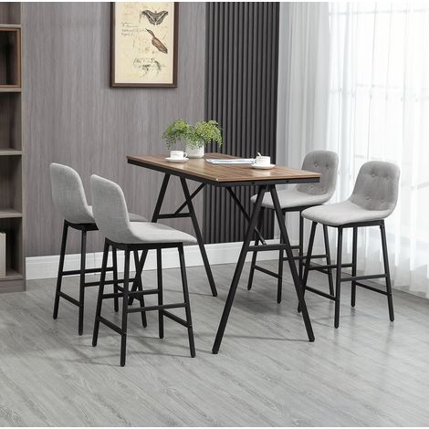 Set bar in metallo marrone chiaro 5 posti, stile industriale, con sgabelli imbottiti (1/5)