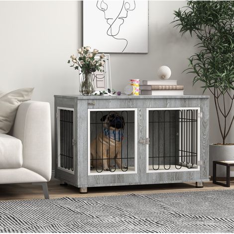 Cage pour chien avec coussin, double porte et 2 verrous, 90 x 58 x 65 cm, gris HAVRYA (1/5)