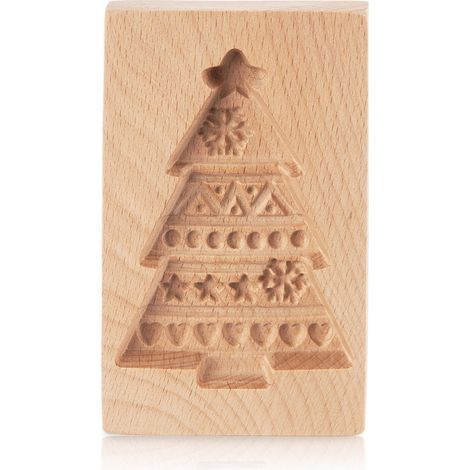 Moule à biscuits en bois - 13x8 cm - Motif arbre de Noël - Tampon à biscuits - Réutilisable (1/5)