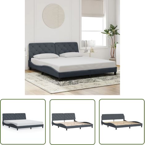 The Living Store Cadre de lit sans matelas gris foncé 180x200 cm velours - Lit Plateforme - Lit Double - Cadre Lit - Literie - Meuble Chambre (1/5)