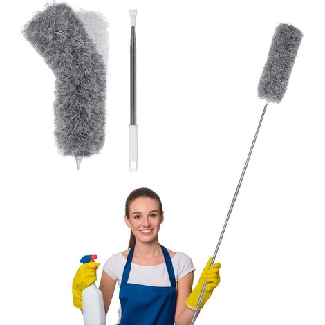 Plumeau Poussière 254cm, Plumeau Télescopique Plumeau avec Manche Telescopique Plumeau en Microfibre Plumeau Pliable Plumeau Lavable Plumeau de Nettoyage pour Plafond Rideau Lustre (1/5)
