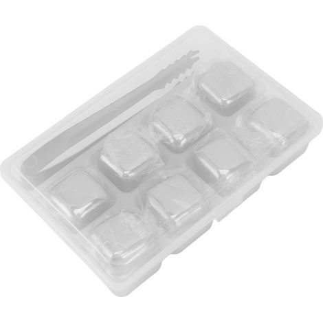 Glaçons Whisky Inox 304 Acier Inoxydable Alimentaire Non Toxique - 8 Cubes avec Pince à Glace pour Boissons Whisky