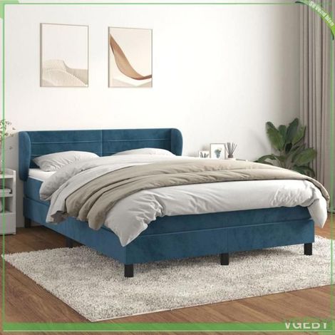 Sommier à lattes et matelas - FAF7291712409455 - 140x200 cm - Velours bleu foncé - Ressorts ensachés (1/5)