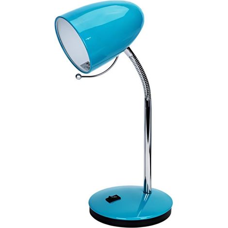Abat-jour de table en métal bleu col flexible, douille E27 (sans ampoule)