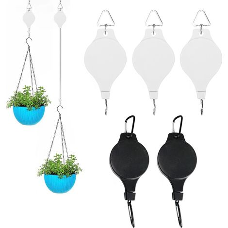 Lot de 5 crochets réglables et rétractables pour poulies – Crochets polyvalents pour paniers suspendus, pots de fleurs et mangeoires à oiseaux (1/5)