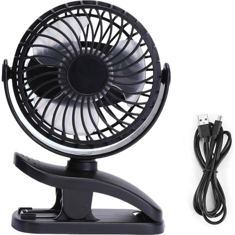 Mini ventilador USB, mini ventilador de escritorio portátil con clip USB, 3 velocidades, rotación de 360° para dormitorio, oficina, cochecito de bebé. (1/5)