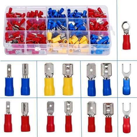 Cosses Electriques a Sertir. 280 PCS Cosse Electrique Isolée. Connecteurs électrique a sertir. Cosses et kits. Assortiment Connecteurs Ronde Cosses Plates Cosses Femelles Cosses Fourches (1/5)