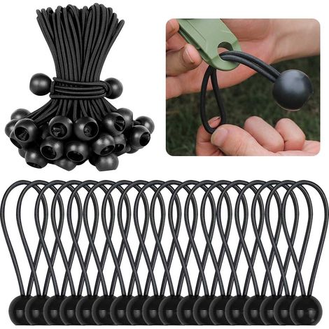 50 pezzi tenditori per teloni, tenditori elastici, tenditori in gomma con sfera in plastica, corda elastica per teloni, tende, teloni, campeggio (1/4)