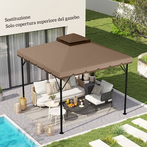 Couverture kiosque 3x3 m 2 niveaux 8 trous drainage polyester kaki/marron