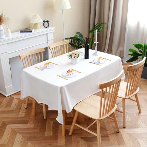 Nappe imperméable 140x200cm Double-Face utilisable Facile à Nettoyer Lavable pour Rectangulaire Table de 6 à 8 Places Couverture de Table pour Noel fête/Cuisine/Salle à Manger/Mariage (Blanc) (1/5)