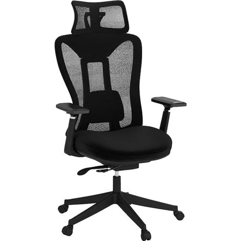 Chaise de bureau ergonomique inclinable 70 x 68 x 116-124 cm confort optimal avec appui-tête et accoudoirs 3D en maille noir
