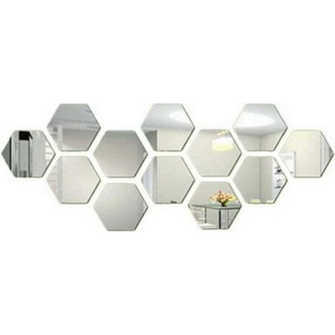 Lot de 12 autocollants miroirs hexagonaux 3D en acrylique pour décoration d'intérieur, décoration murale à faire soi-même, décoration artistique pour la maison