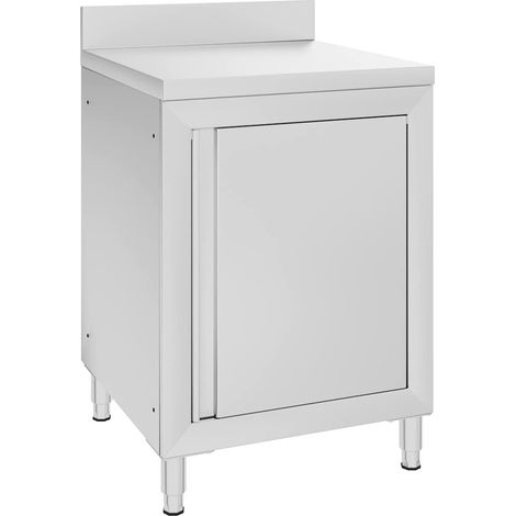 Plan de travail inox avec armoire, dosseret 10 cm, argenté, 60 x 60 x 95-96 cm - PANGIVO (1/5)