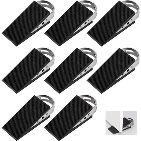 8 Cales de Porte en Caoutchouc - Lot de 8 - Noir avec Acier Inoxydable - Butoir Antidérapant et Anti-Rayures - Pour Maison et Bureau - 120x50x35 mm (1/5)