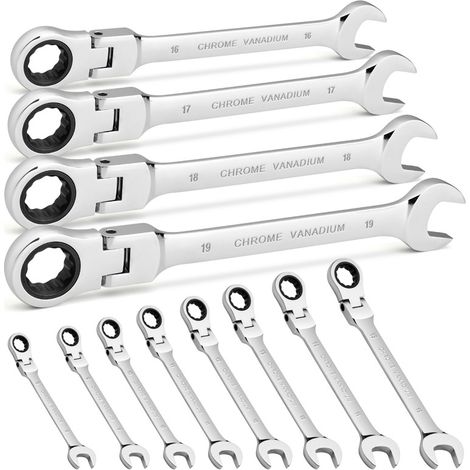 (17 mm) Jeu de clés mixtes, avec tête réglable, 1 pièce, acier au chrome vanadium 72 dents. (1/5)