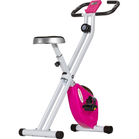 Cyclette Pieghevole Magnetica a 8 Livelli 97x43x110 cm con Display LCD Rotelle e Sellino Regolabile in Acciaio Rosa e Bianco (1/5)
