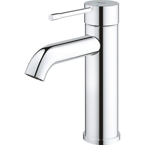 Grohe Essence 1-Loch-Einhand-Waschtischbatterie S-Size, Chrom, glatter Körper, Verstellbarer Mousseur, 5l/min