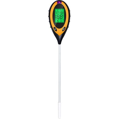PH-m��tre de Sol, testeur d'humidit��/lumi��re/pH/temp��rature du Sol 4-en-1 Kits d'outils de Jardinage pour Jardin, Batterie Incluse, jaune