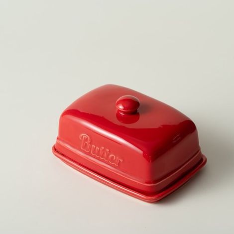 Beurrier en céramique rouge - Beurrier avec couvercle - Beurrier - Boîte à beurre - Récipient - Vaisselle - Rouge - Céramique rouge (1/5)