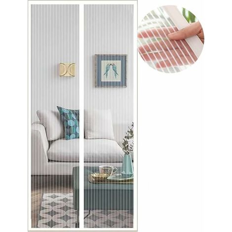Rideau Moustiquaire Magnétique Porte-Fenêtre 80x205, Filet Anti-Insectes Blanc, Protection Famille (1/4)
