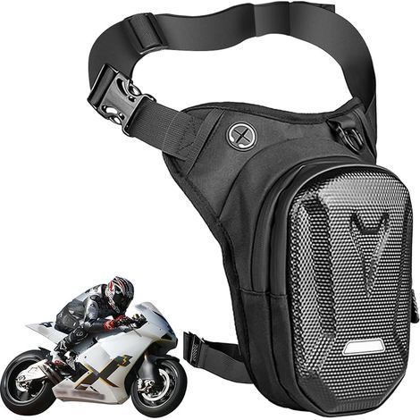 Sac de jambe de moto - Étanche - À coque rigide - Pour homme et femme - Multipoches - Sac de cuisse - Sac banane de moto - Sac de jambe pour la randonnée, l'équitation, la pêche (noir) (1/5)