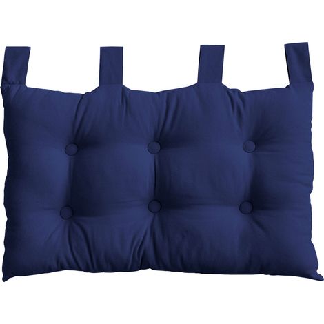 Coussin tête de lit en coton et pattes boutonnées Bleu Marine 70x45 cm