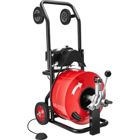 Déboucheur électrique 30 m x 19 mm, furet de canalisation automatique, nettoyeur de tuyaux portable avec combinaison de roues, 6 embouts et pédale pneumatique pour conduites 100 à 200 mm (1/5)