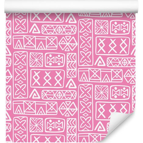 Carta da parati con motivo geometrico polinesiano rosa cipria 50x1000 cm (1/5)
