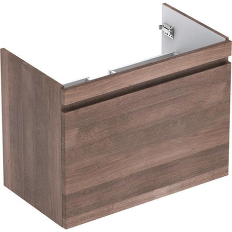 Mueble bajo lavabo bajo Geberit Renova Plan, con un cajón y un cajón inglés: Ancho 77,6cm, Alto 58,6cm, Fondo 43,8cm, Roble / Lámina decorativa estructurada