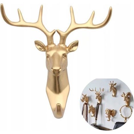 Porte-manteau et cintres, porte-serviettes, crochets muraux, porte-clés, porte-manteau animal, cerf doré ( (1/4)
