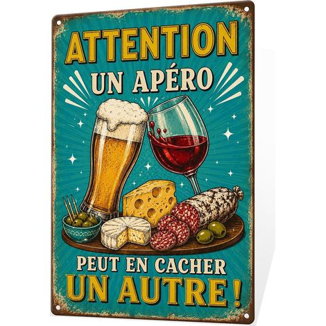 Plaque Metal Vintage Apéro Humoristique, Décoration Murale 20 X 30 Cm (1/5)