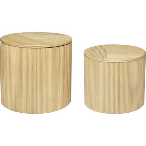 Tavolino supplementare tondo vani D.50xH.46cm e D.39,5xH.36cm Giunco Naturale chiaro - Lotto di 2 - GABES