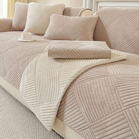 L-Shaped Corner Sofa Cover, Soft Plush Fabric, Non-Slip Backing, Pet Protection (1/5)