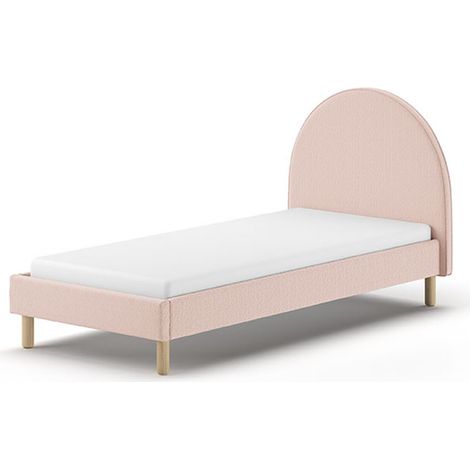 Lit 90x200 cm avec sommier en tissu bouclé rose clair - LUNA (1/5)
