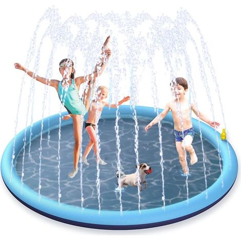 Tapis Jet d'eau, 170cm Tapis de Pulvérisation d'eau PVC, Splash Pad Antidérapant, Jeux d'eau Exterieur pour Enfants dans Jardin, l'été