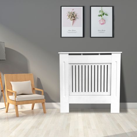 Modern Radiator Cover MDF Cabinet with Modern Vertical Style Slats White Painted Small - 780 x 815 x 190(mm)