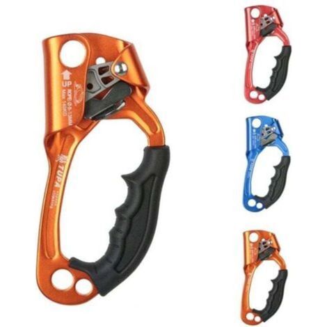 Ascendeur d'escalade, poignée ascendante, outil de corde d'escalade, équipement d'escalade et d'arboriculture, matériau en alliage d'aluminium-magnésium forgé à chaud, adapté à 8-12 mm/Orange [main d