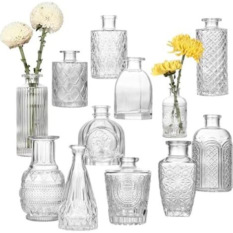 Lot de 12 Mini Vases en Verre, Vases en Verre Vintage, Petit Vase Deco Table, Vase Mariage, Adapté à la Décoration de Table de Mariage Familiale (1/5)