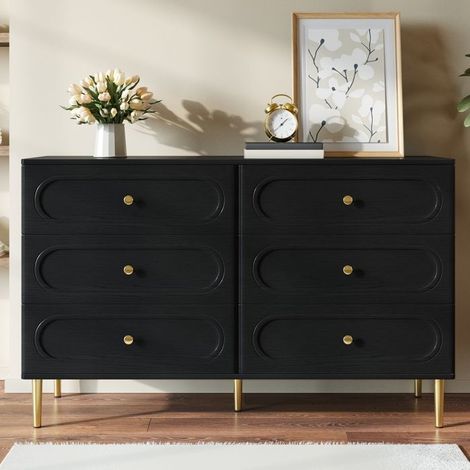 Buffet 120x40x75 cm, Buffet bas, Buffet moderne, Commode 6 tiroirs, Buffet de cuisine, Pieds en métal Convient pour salon, chambre (1/5)